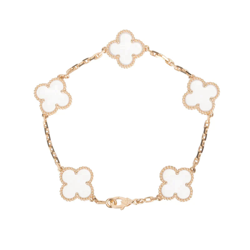 ¡®Imperial¡¯CLOVER 5 MOTIF ROCK CRYSTAL PINK GOLD BRACELET