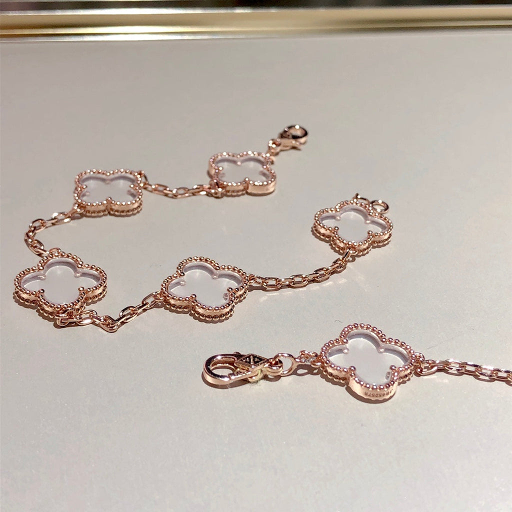¡®Imperial¡¯CLOVER 5 MOTIF ROCK CRYSTAL PINK GOLD BRACELET