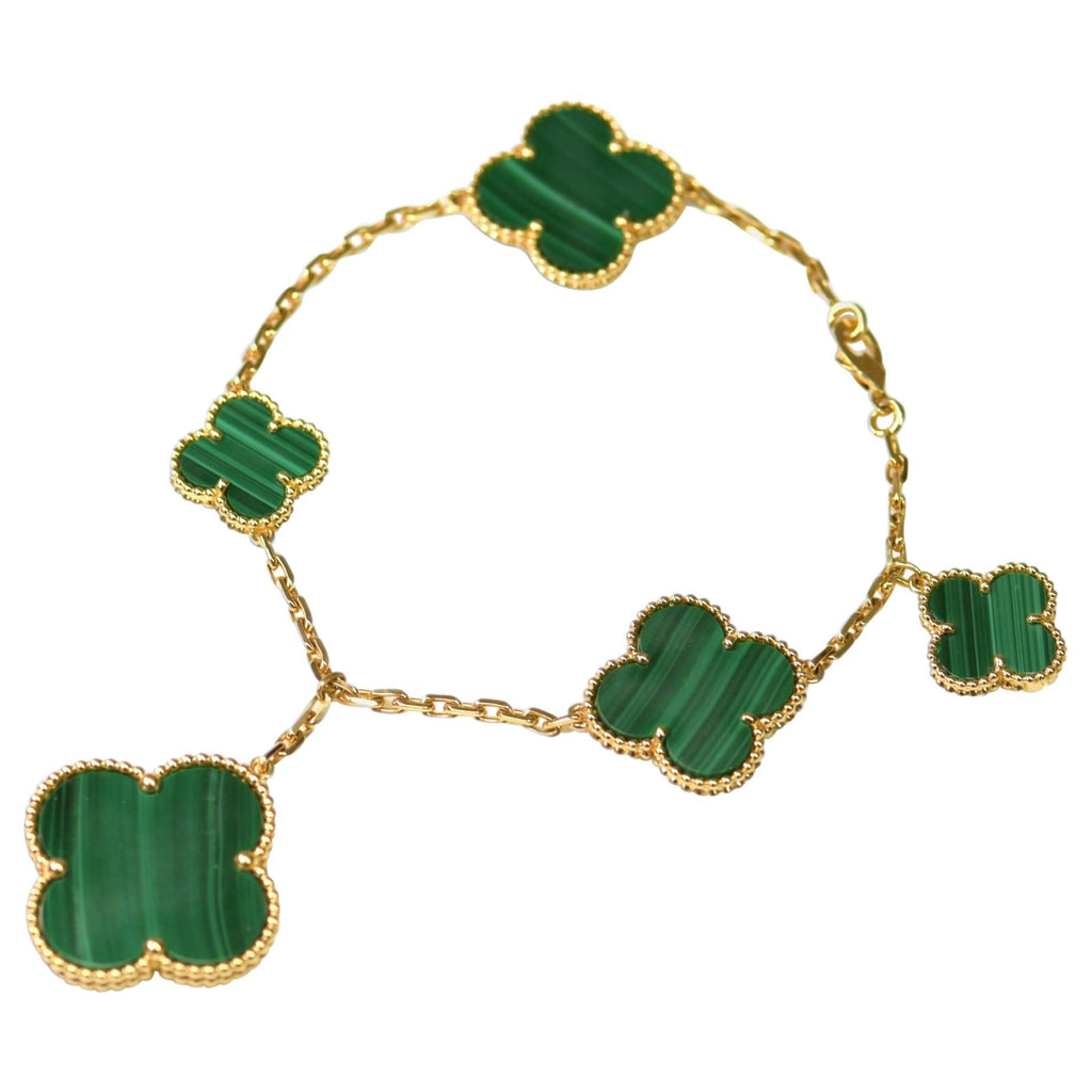 ¡®Imperial¡¯MAGIC CLOVER MALACHITE GOLD BRACELET 5 MOTIFS
