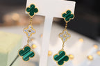 ¡®Imperial¡¯CLOVER EARRINGS GOLD MALACHITE DIAMOND 3 MOTIF