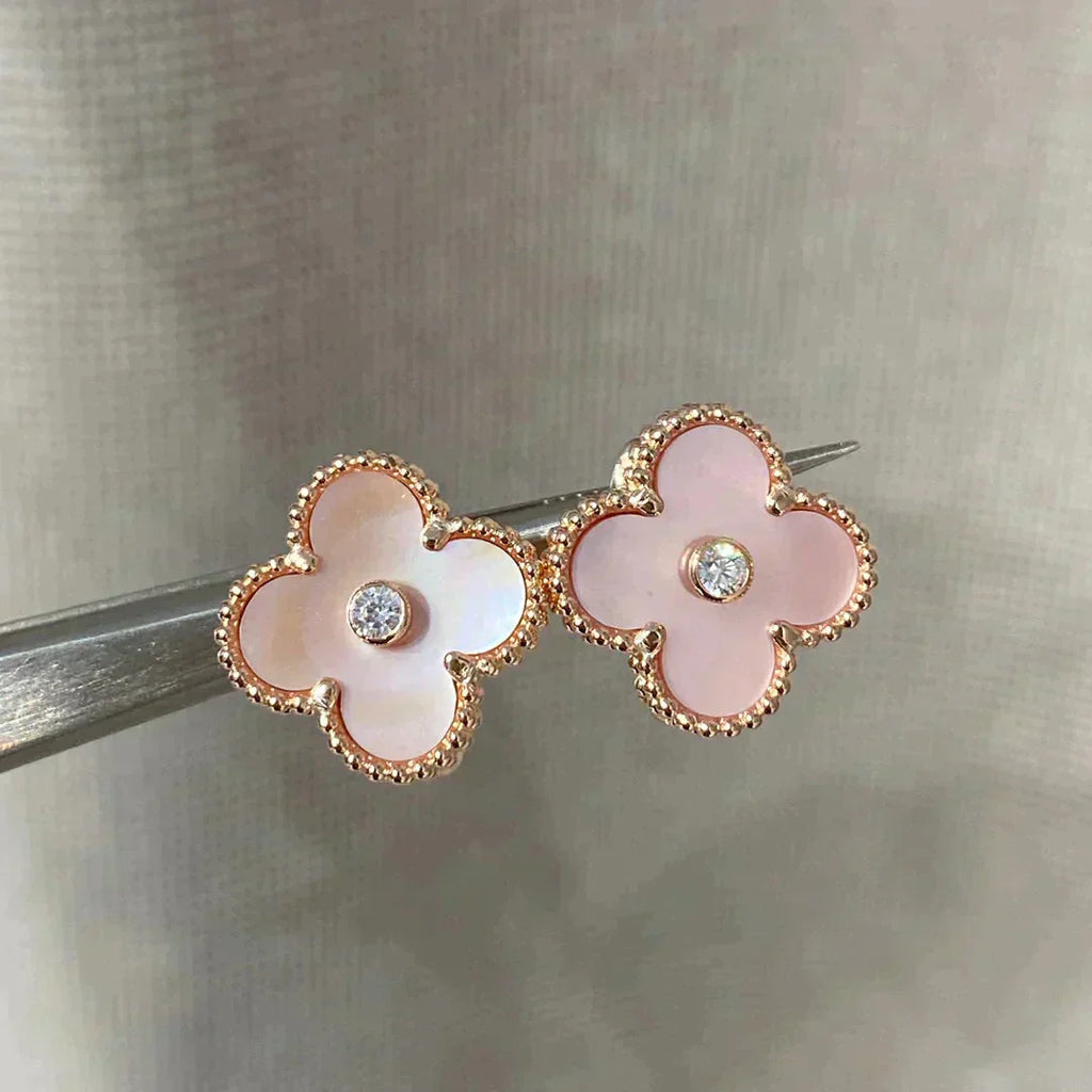 ¡®Imperial¡¯CLOVER MEDIUM 1 MOTIFS  PINK MOP DIAMOND EARRINGS
