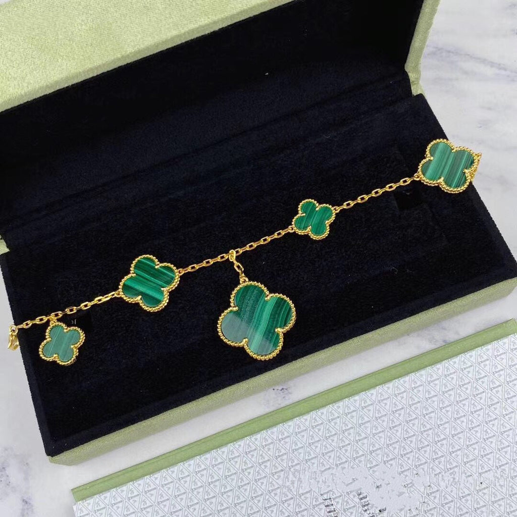 ¡®Imperial¡¯MAGIC CLOVER MALACHITE GOLD BRACELET 5 MOTIFS