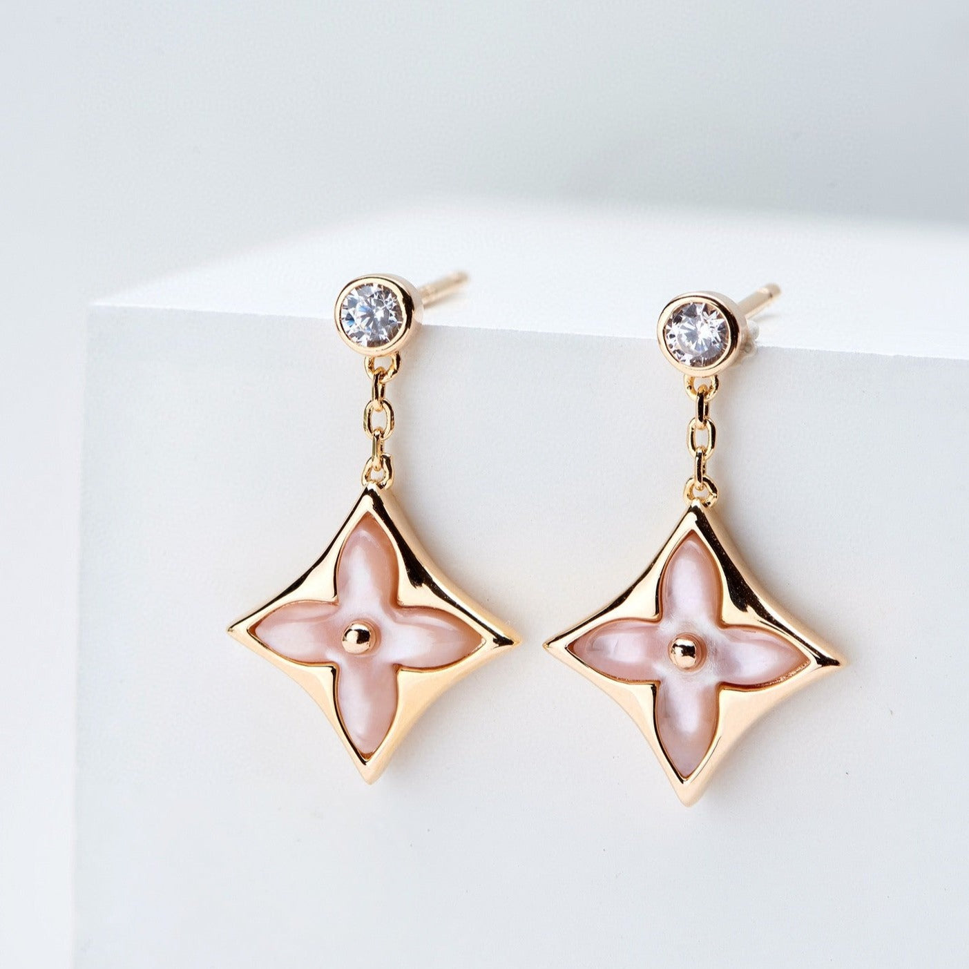 ¡®Imperial¡¯DOUBLE STAR PINK GOLD MOP DROP EARRINGS