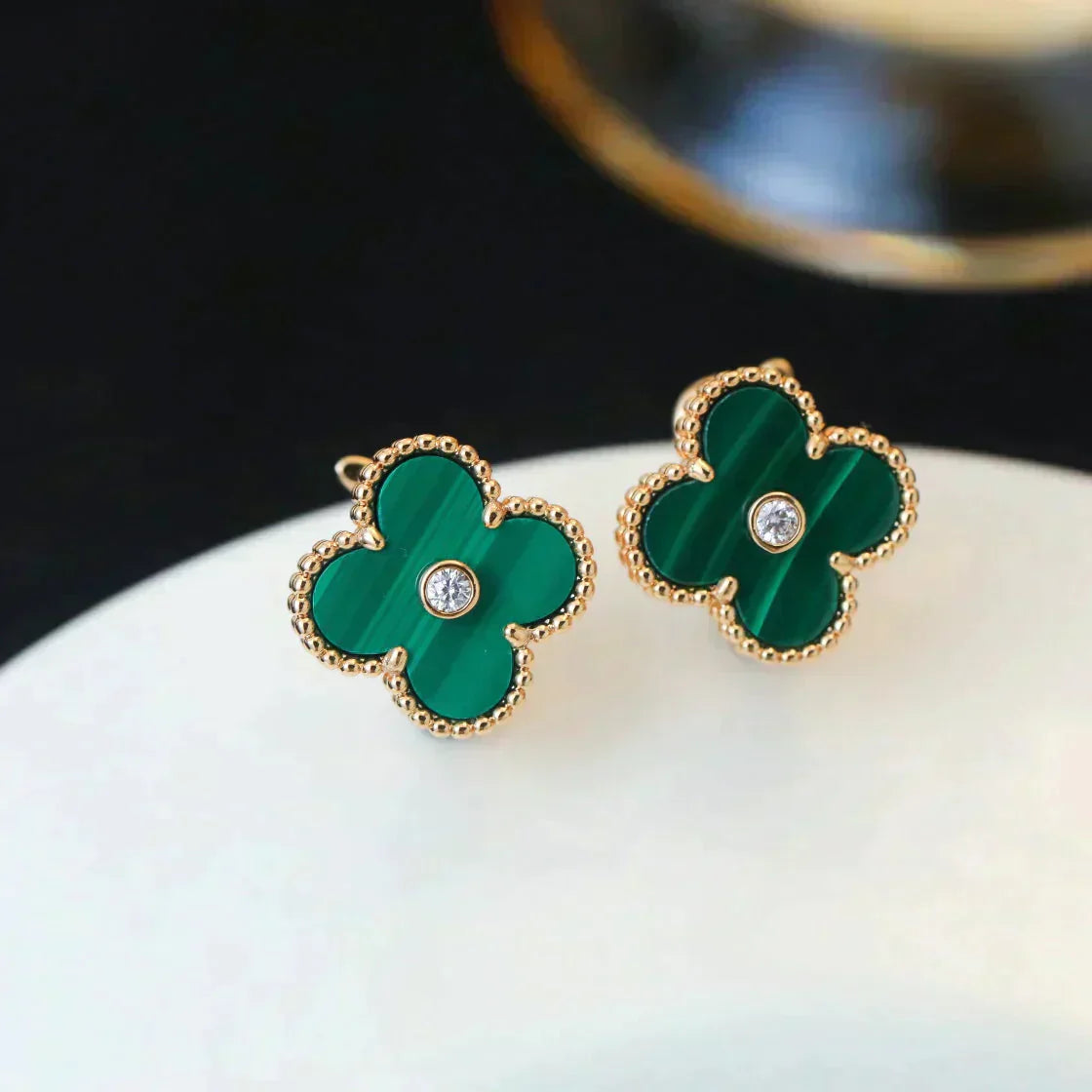 ¡®Imperial¡¯CLOVER MEDIUM 1 MOTIFS MALACHITE DIAMOND EARRINGS