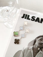¡®Imperial¡¯CLOVER 3 MOTIFS CHALCEDONY DARK MOP SILVER EARRINGS