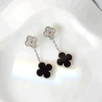 ¡®Imperial¡¯CLOVER 2 MOTIFS  DIAMOND ONYX EARRINGS SILVER