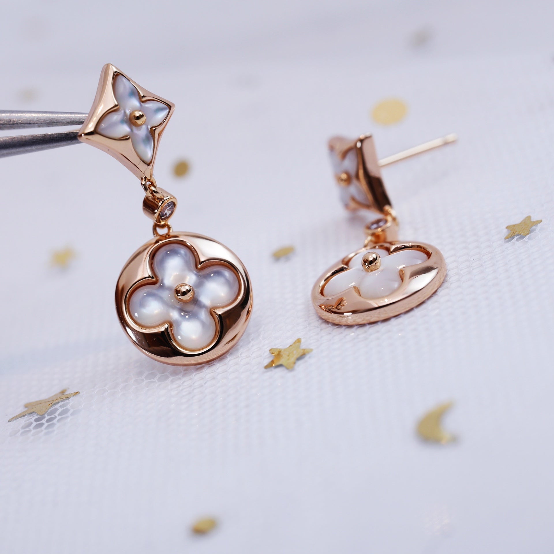 ¡®Imperial¡¯STAR AND SUN PINK GOLD MOP DROP EARRINGS