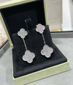 ¡®Imperial¡¯CLOVER 2 MOTIFS DIAMOND PAVED SILVER EARRINGS