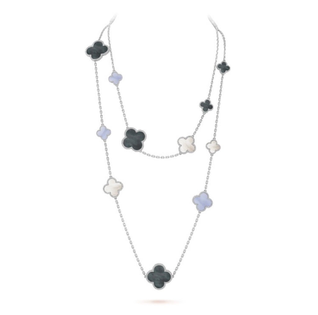 ¡®Imperial¡¯CLOVER 16 MOTIF CHALCEDONY MOP SILVER NECKLACE
