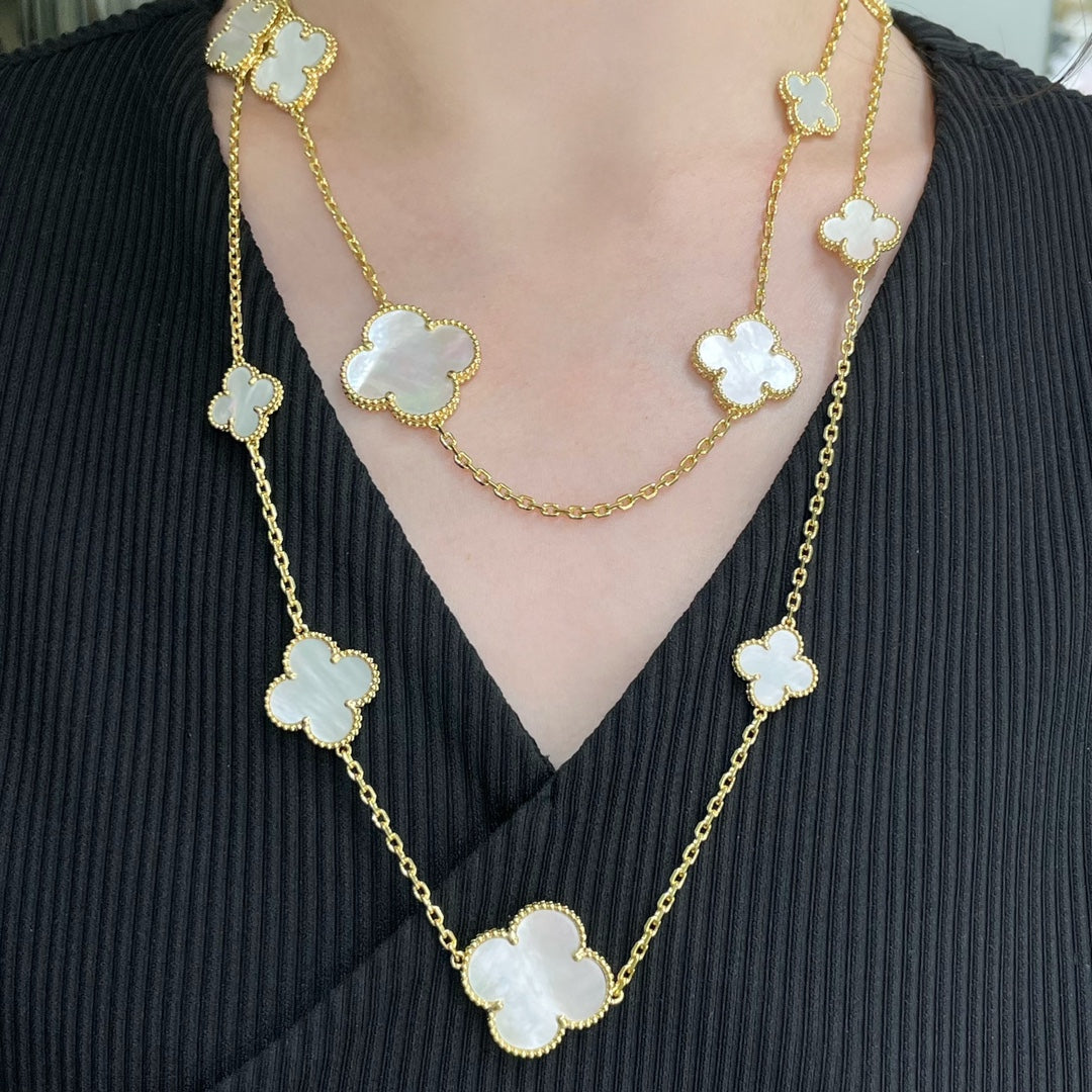 ¡®Imperial¡¯CLOVER 16 MOTIF WHITE MOP GOLD NECKLACE