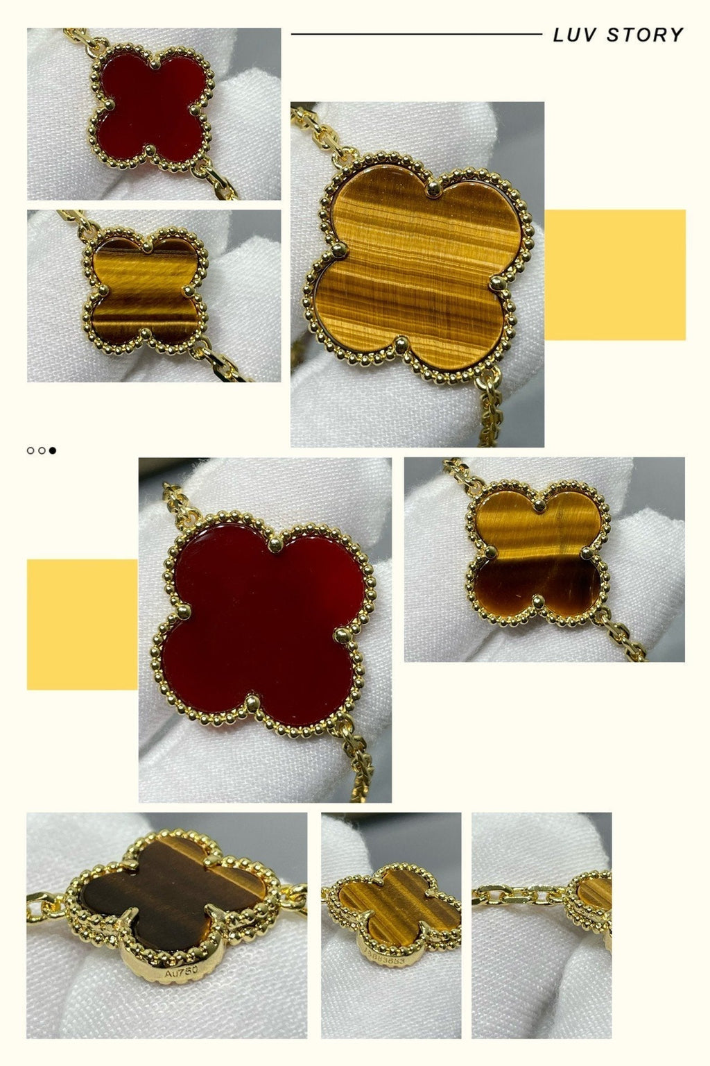 ¡®Imperial¡¯CLOVER 16 MOTIF CARNELIAN TIGER EYE ROSE GOLD NECKLACE