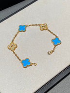 ¡®Imperial¡¯CLOVER 5 MOTIF BLUE CHALCEDONY DIAMOND GOLD BRACELET
