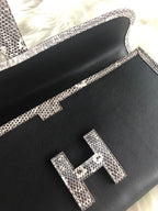 JIGE ELAN 29 CLUTCH IN BLACK CALFSKIN WITH WHITE LIZARD SKIN (MADE-TO-ODER)