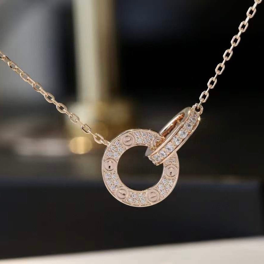 ¡®Imperial¡¯LOVE 7.6MM NECKLACE ROSE GOLD AND SILVER  FULL DIAMOND