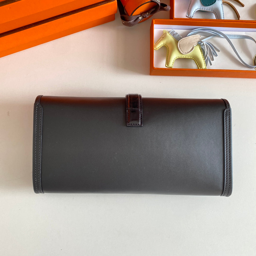 JIGE ELAN 29 CLUTCH IN BLACK CALFSKIN WITH LIZARD SKIN (MADE-TO-ODER)