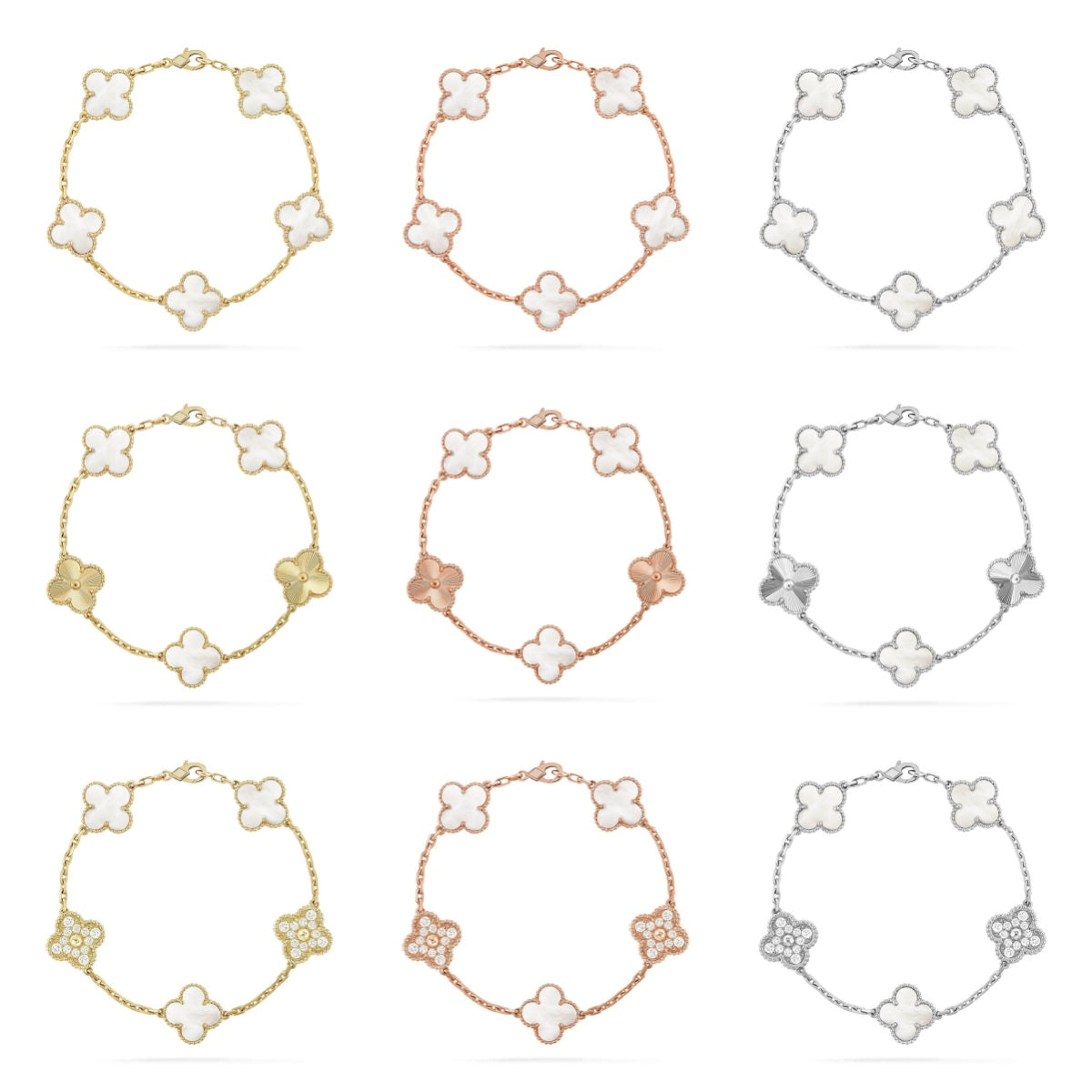 [Imperial]Nueva COLECCIÓN DE BRAZALETE TREBOL 5 MOTIVOS MADRE PERLA BLANCA