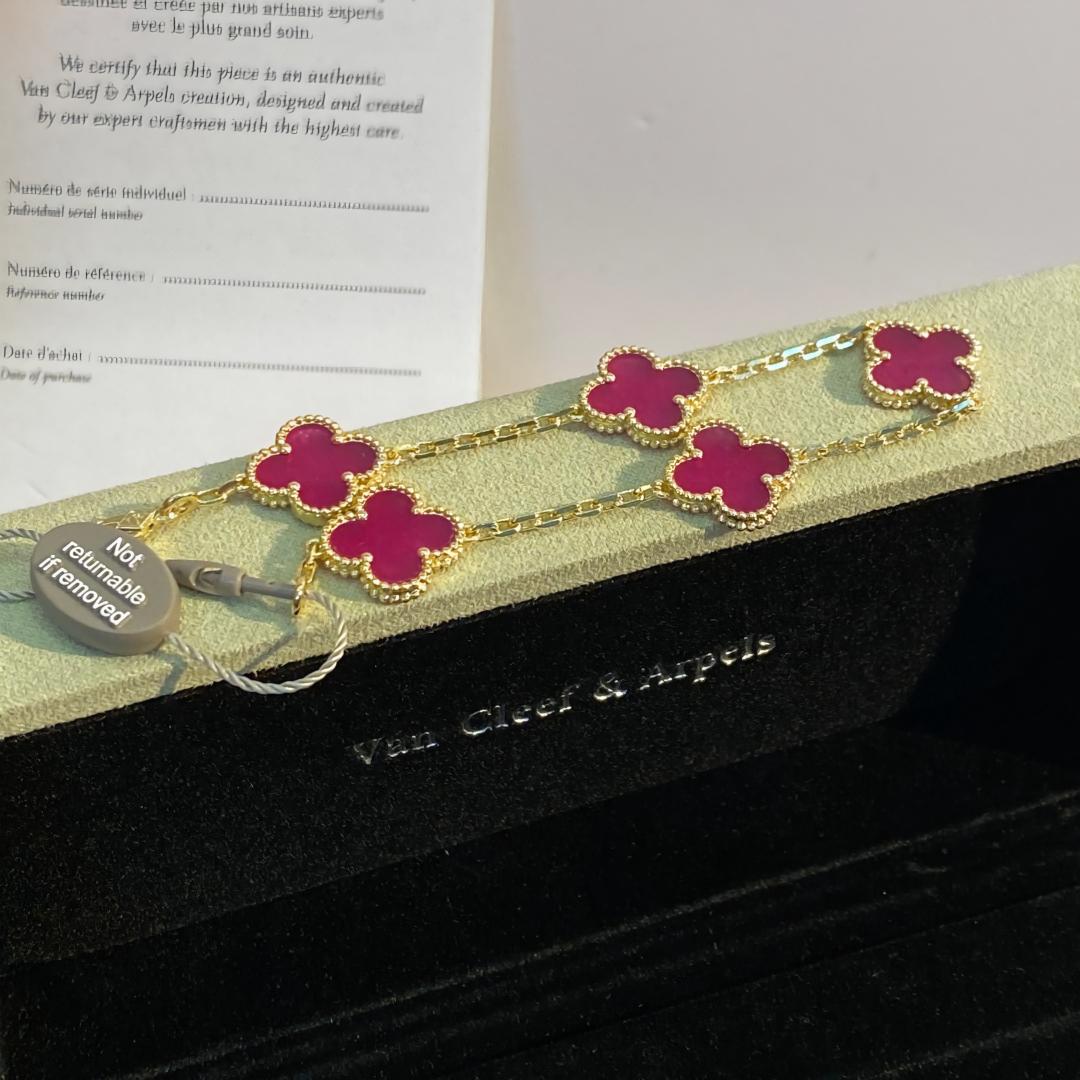 [Imperial] NEW CLOVER 5 MOTIFS PINK ENAMEL BRACELET
