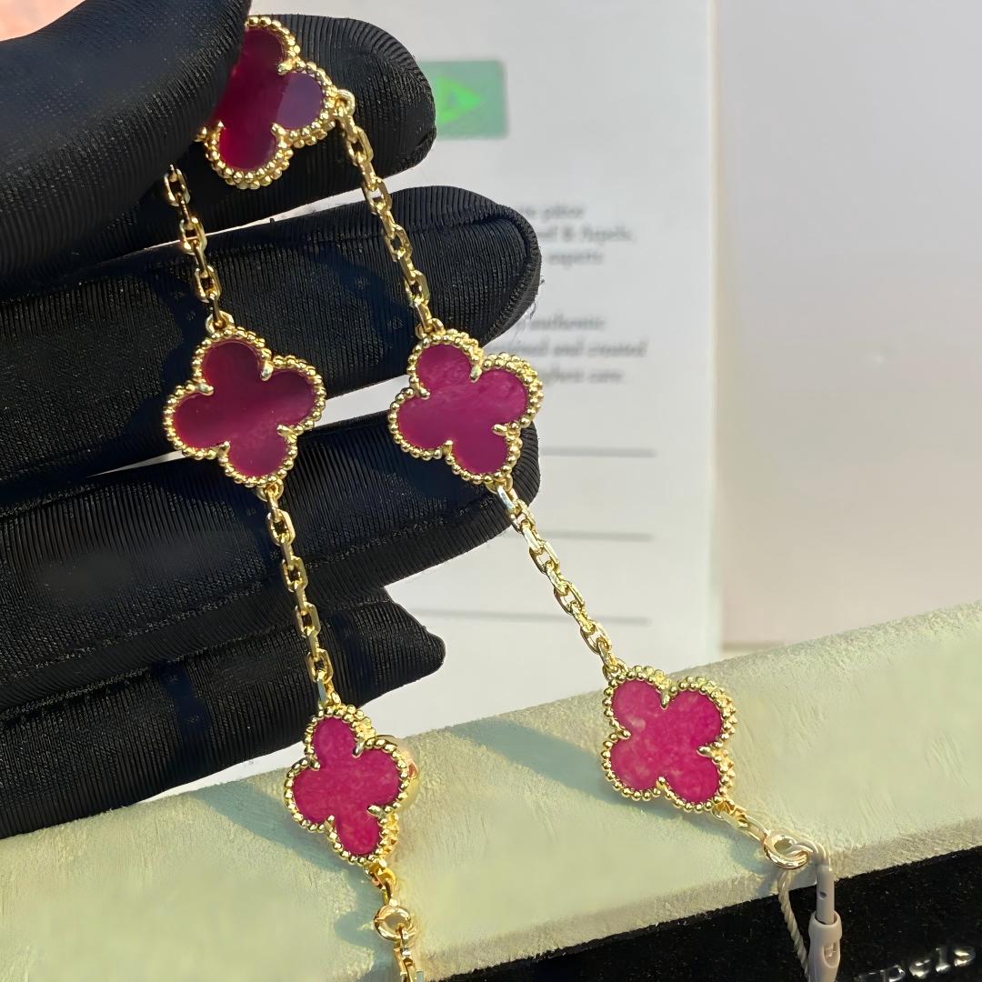 [Imperial] NEW CLOVER 5 MOTIFS PINK ENAMEL BRACELET