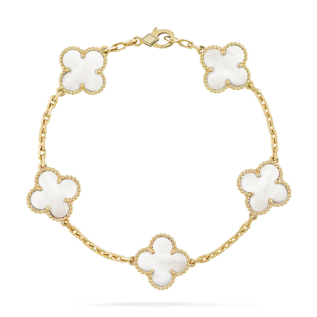 [Imperial]Nueva COLECCIÓN DE BRAZALETE TREBOL 5 MOTIVOS MADRE PERLA BLANCA