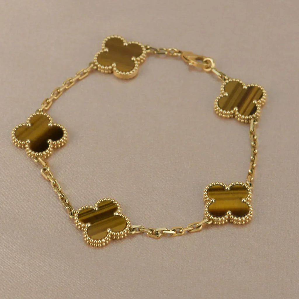 [Imperial]New  CLOVER 5 MOTIFS TIGER EYE BRACELET COLLECTION