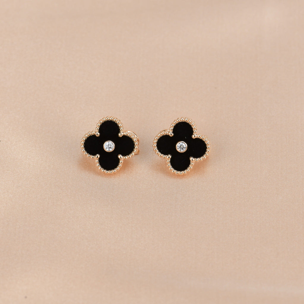 ¡®Imperial¡¯CLOVER MEDIUM 1 MOTIFS ONYX DIAMOND EARRINGS