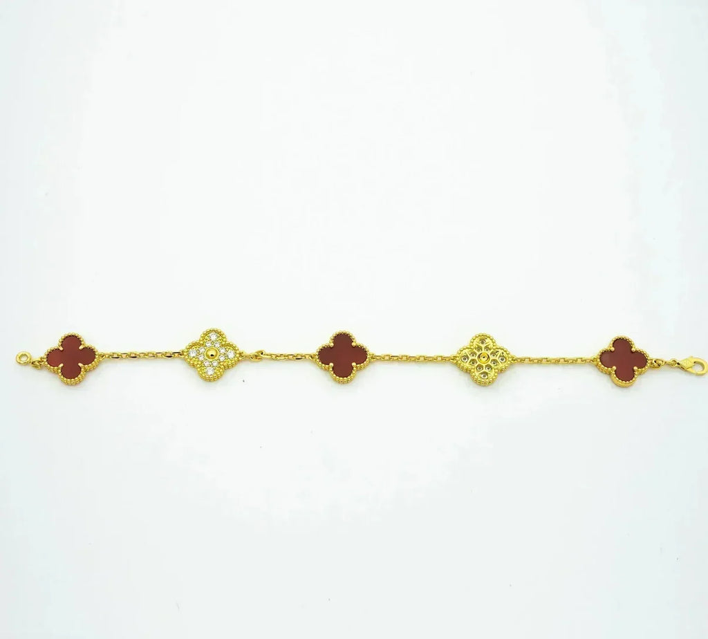 [Imperial]New  CLOVER 5 MOTIF RED CORNELIAN BRACELET COLLECTION