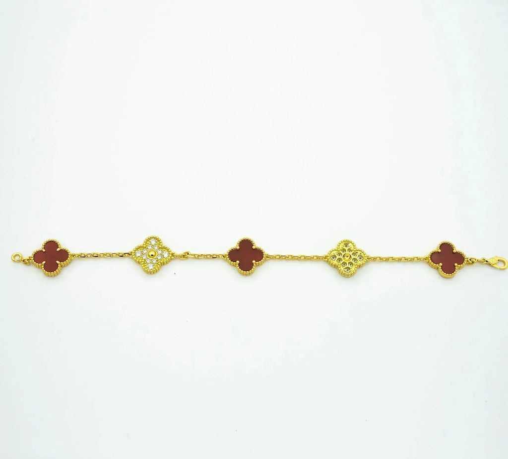 ¡®Imperial¡¯CLOVER 5 MOTIFS CARNELIAN DIAMOND BRACELET