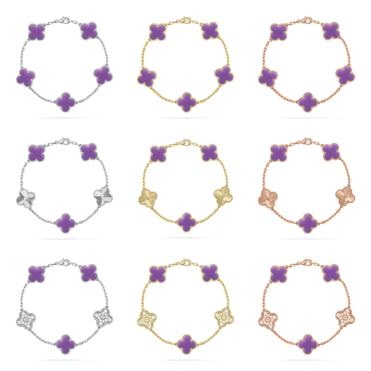 [Imperial]Nueva COLECCIÓN DE BRAZALETE TREBOL 5 MOTIVOS LILA