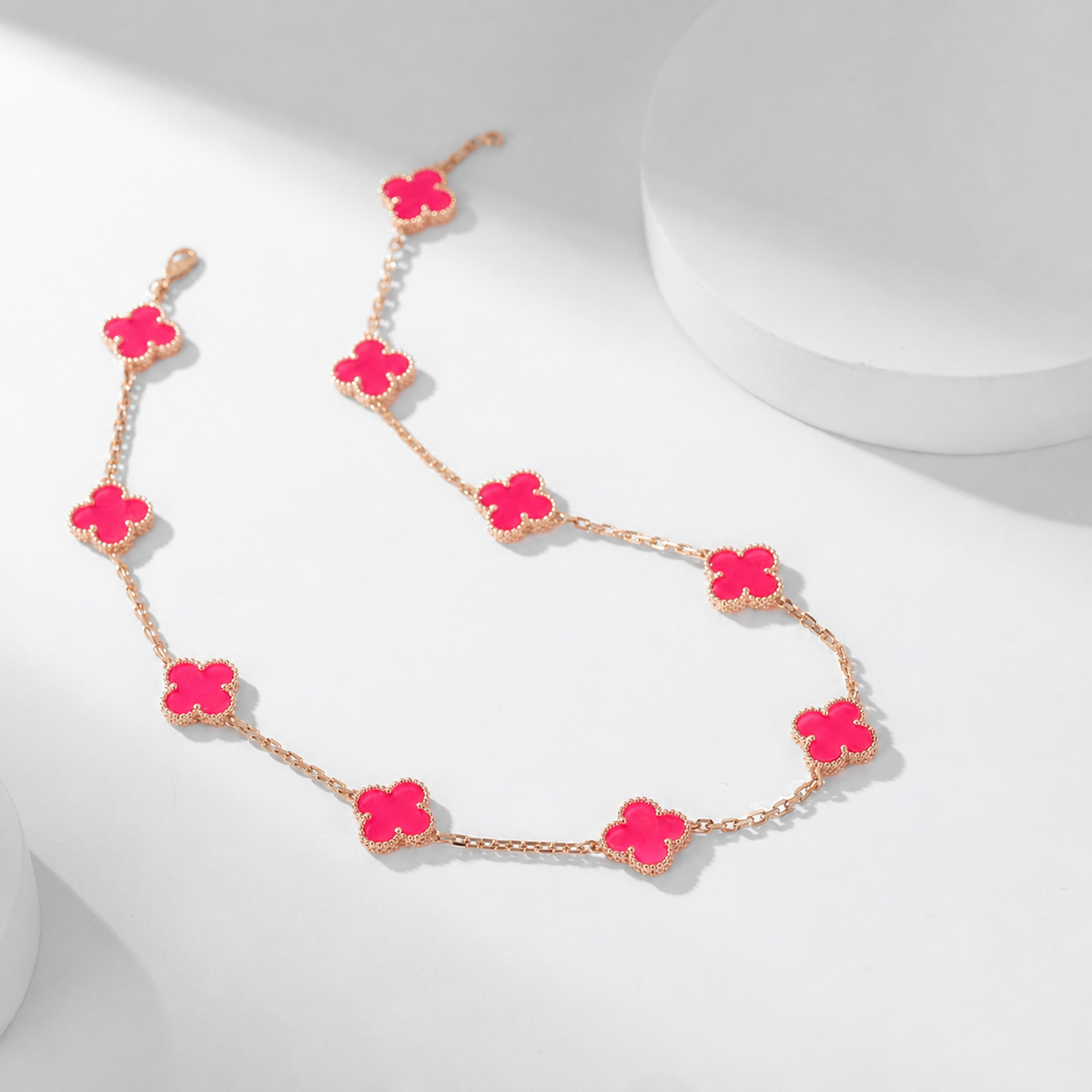[Imperial] NEW CLOVER 10 MOTIFS PINK ENAMEL NECKLACE