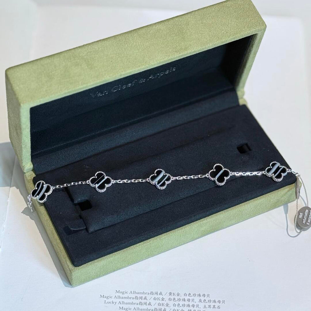 ¡®Imperial¡¯CLOVER 5 MOTIF VEINED ONYX BRACELET SILVER