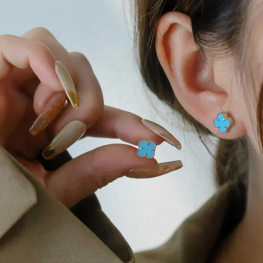 ¡®Imperial¡¯CLOVER MINI 9.5MM ONYX STUD EARRINGS SILVER