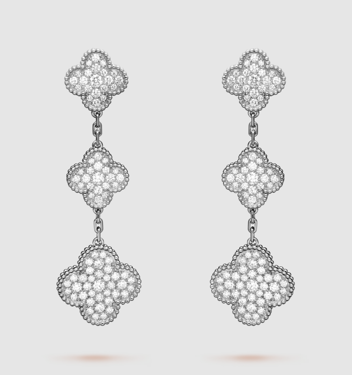 ¡®Imperial¡¯CLOVER 3 MOTIF DIAMOND SILVER DROP EARRINGS