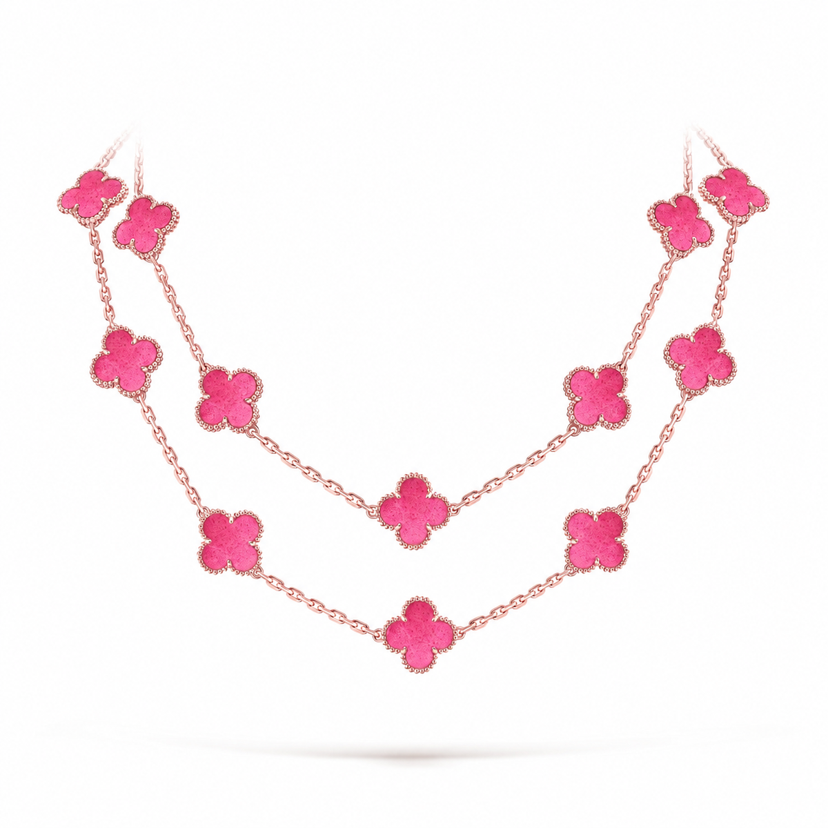 [Imperial]  NEW CLOVER 20 MOTIFS PINK ENAMEL NECKLACE