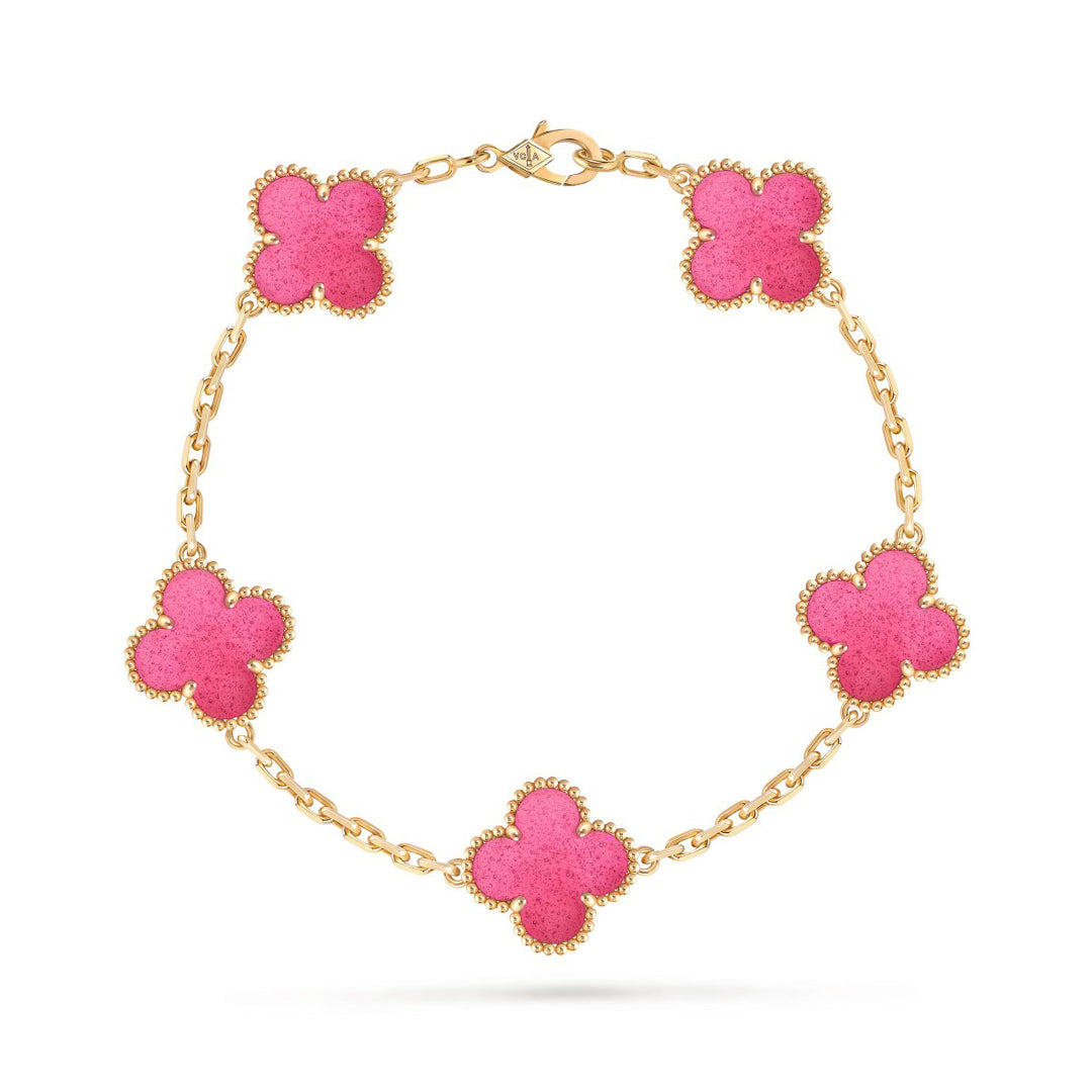 [Imperial] NEW CLOVER 5 MOTIFS PINK ENAMEL BRACELET