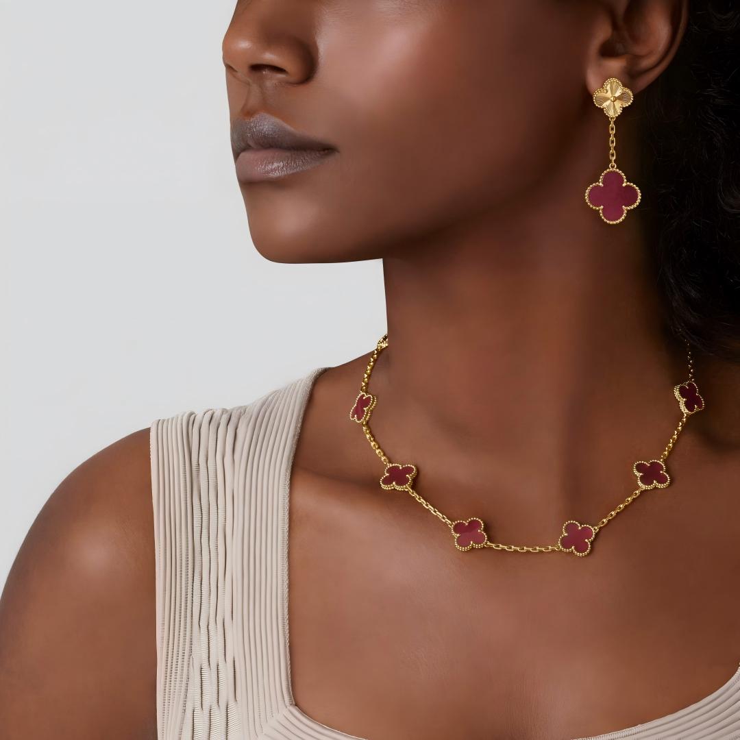[Imperial] NEW CLOVER 10 MOTIFS PINK ENAMEL NECKLACE