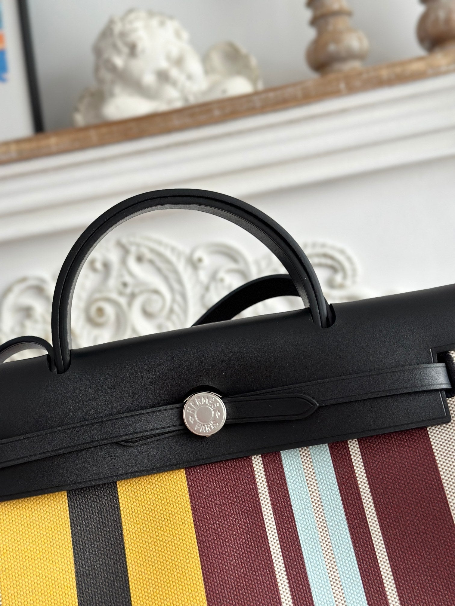 HERBAG ZIP 31 LAQUERED BAG IN BROWN MIX YELLOW H PLUME CANVAS