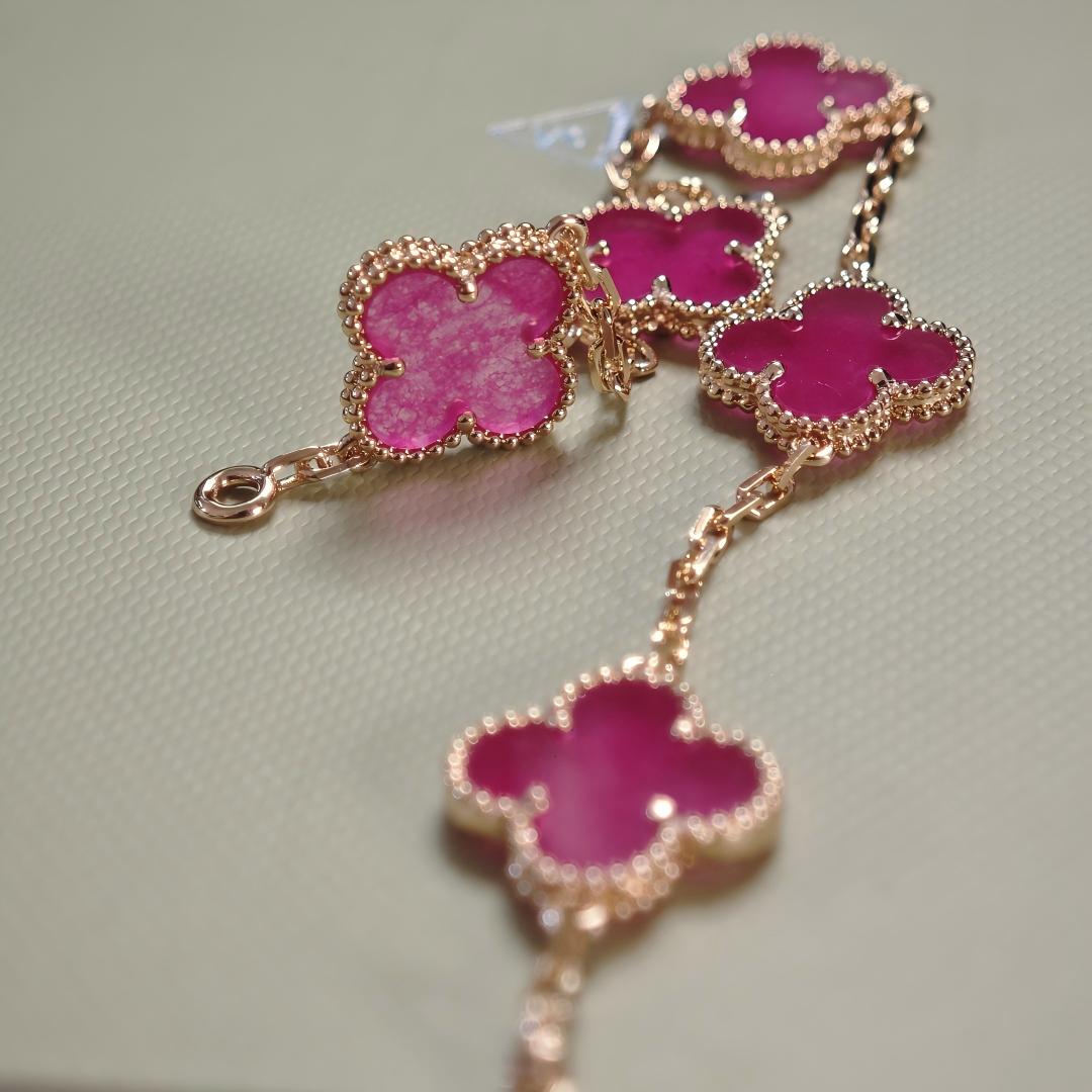 [Imperial] NEW CLOVER 5 MOTIFS PINK ENAMEL BRACELET