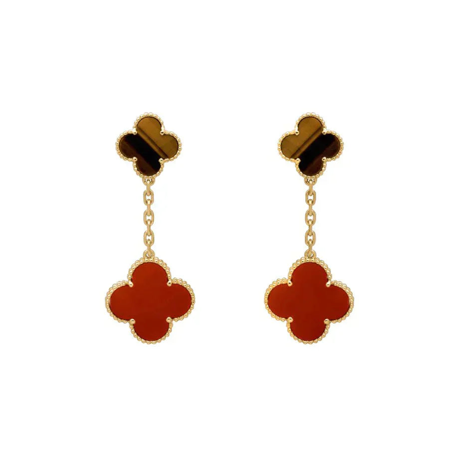 ¡®Imperial¡¯CLOVER  2 MOTIF  TIGER EYE CARNELIAN EARRINGS