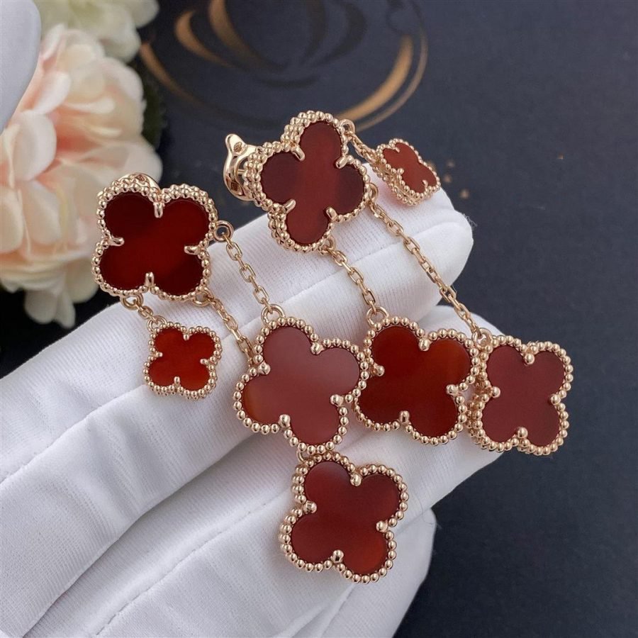 ¡®Imperial¡¯CLOVER EARRINGS CARNELIAN 4 MOTIFS PINK GOLD